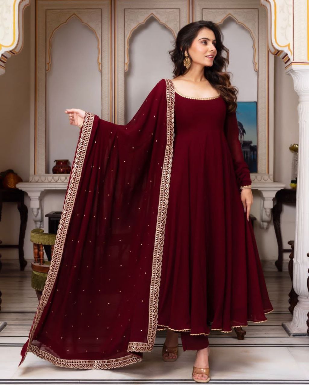 New Designer Faux Georgette Gown & Dupatta Set: Timeless Elegance Awaits!