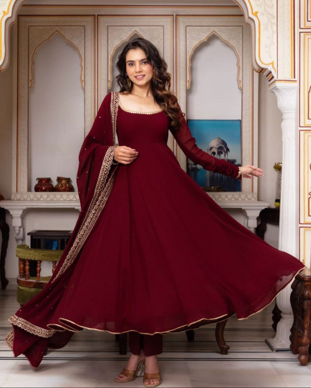 New Designer Faux Georgette Gown & Dupatta Set: Timeless Elegance Awaits!