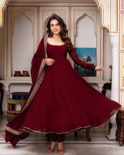 New Designer Faux Georgette Gown & Dupatta Set: Timeless Elegance Awaits!