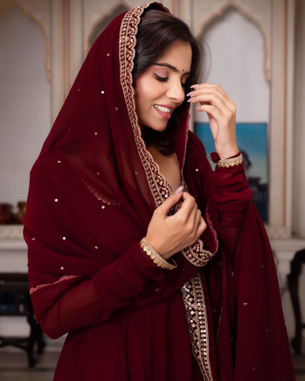 New Designer Faux Georgette Gown & Dupatta Set: Timeless Elegance Awaits!