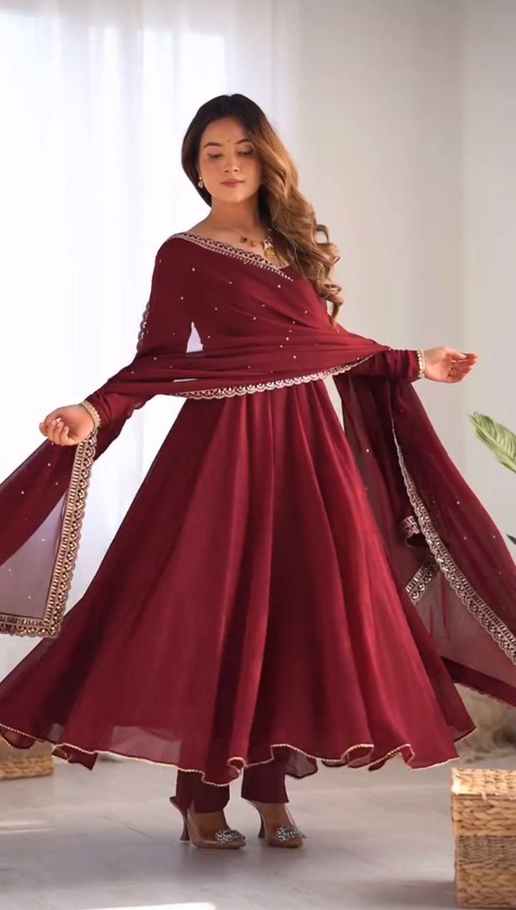 New Designer Faux Georgette Gown & Dupatta Set: Timeless Elegance Awaits!