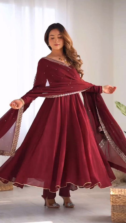 New Designer Faux Georgette Gown & Dupatta Set: Timeless Elegance Awaits!