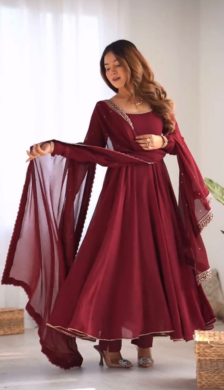 New Designer Faux Georgette Gown & Dupatta Set: Timeless Elegance Awaits!