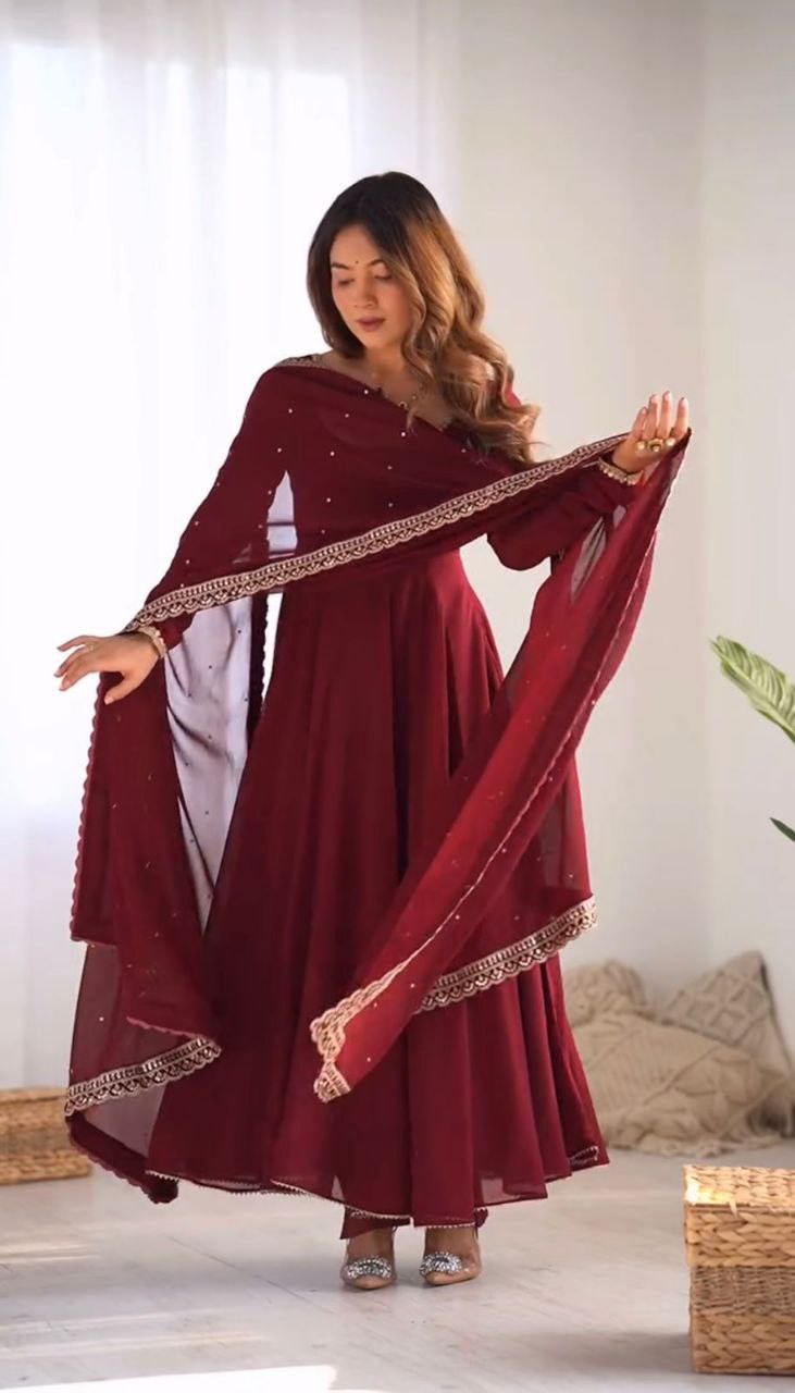 New Designer Faux Georgette Gown & Dupatta Set: Timeless Elegance Awaits!