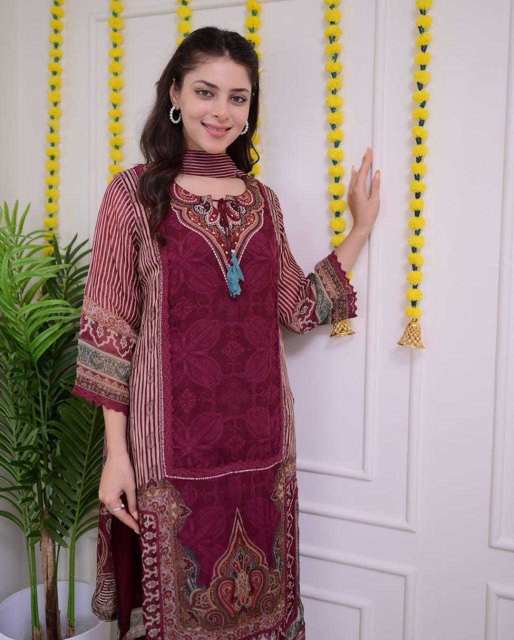 Luxurious Pakistan Maroon Suit: Elegance Redefined with Rajhans Muslin