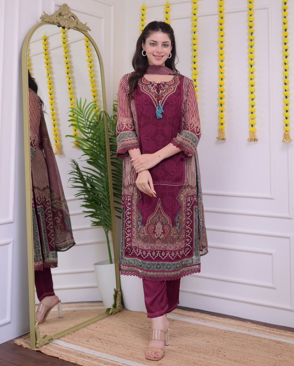 Luxurious Pakistan Maroon Suit: Elegance Redefined with Rajhans Muslin