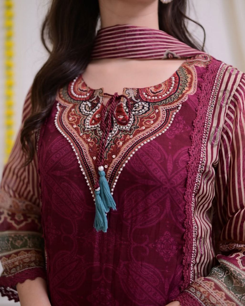 Luxurious Pakistan Maroon Suit: Elegance Redefined with Rajhans Muslin