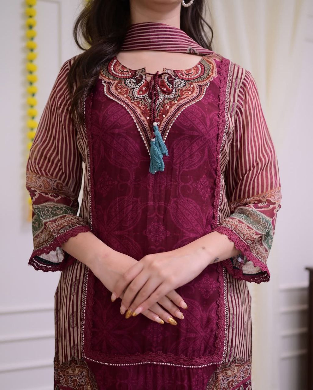 Luxurious Pakistan Maroon Suit: Elegance Redefined with Rajhans Muslin