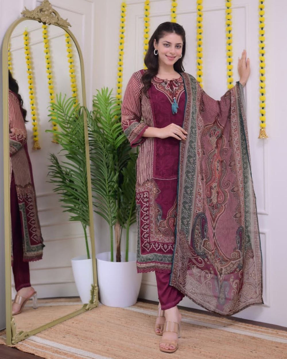 Luxurious Pakistan Maroon Suit: Elegance Redefined with Rajhans Muslin
