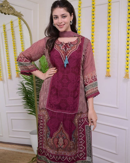 Luxurious Pakistan Maroon Suit: Elegance Redefined with Rajhans Muslin