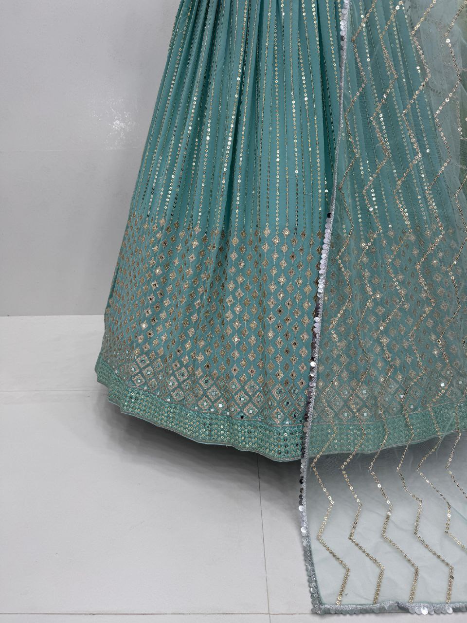 Bridal Faux Georgette Lehenga Choli – Embroidered Sequins & Real Mirror Work