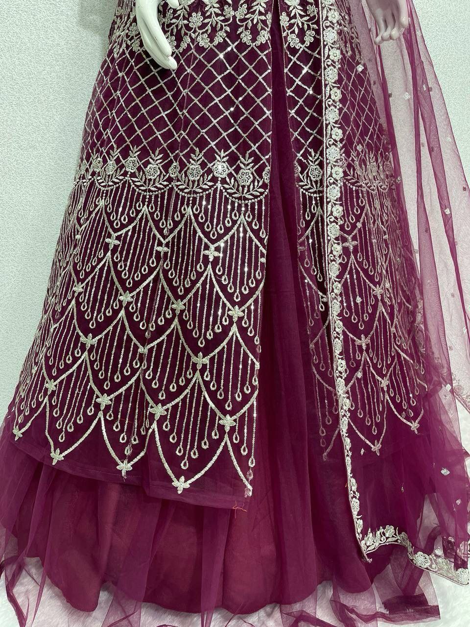 Bridal Heavy Embroidery Sequins Work Lehenga Set with Dupatta