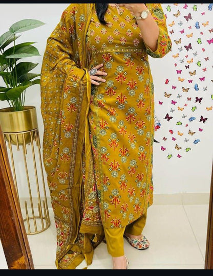 Chandni Cambric Cotton Kurti Pant Dupatta Set – A-Line Summer Wear with Sequence Hand Work