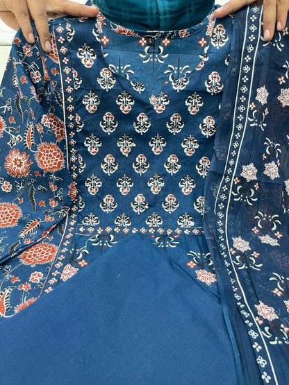Chandni Cambric Cotton Kurti Pant Dupatta Set – A-Line Summer Wear with Sequence Hand Work