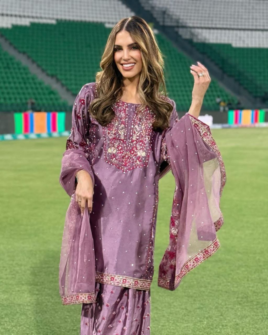 Chinon Silk Embroidered Sharara Set with Dupatta | Partywear 3-Piece Suit | Ready to Wear