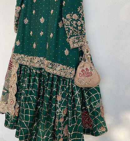 Designer Chinon Sharara Suit Set with Sequins Embroidery & Organza Dupatta  Fully Stitched