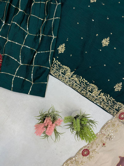 Designer Chinon Sharara Suit Set with Sequins Embroidery & Organza Dupatta  Fully Stitched