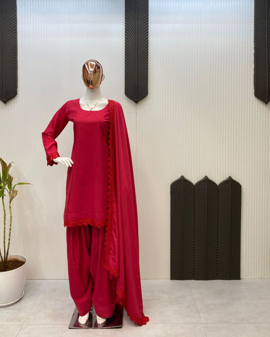 Designer Farsi Salwar Suit in French Crape with Sequin Embroidery | Dupatta Set