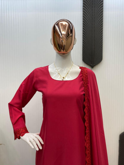 Designer Farsi Salwar Suit in French Crape with Sequin Embroidery | Dupatta Set