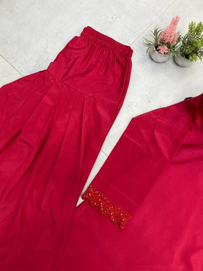 Designer Farsi Salwar Suit in French Crape with Sequin Embroidery | Dupatta Set