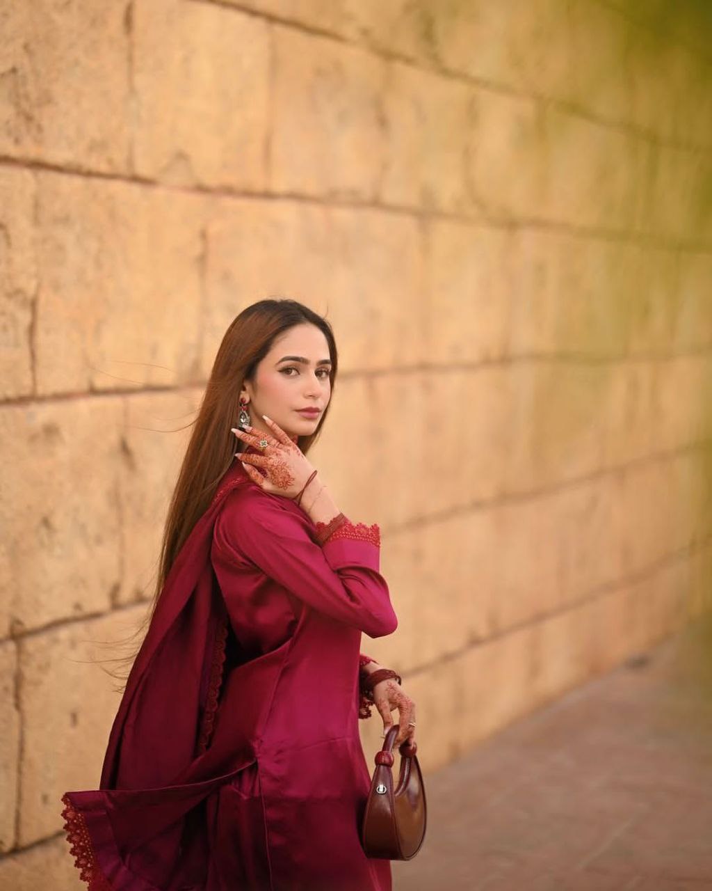Designer Farsi Salwar Suit in French Crape with Sequin Embroidery | Dupatta Set