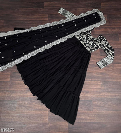 Designer Faux Blooming Gown with Sequins Embroidered Dupatta