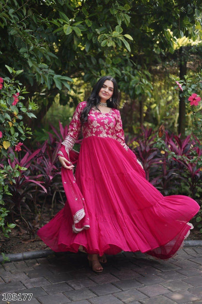 Designer Faux Blooming Gown with Sequins Embroidered Dupatta