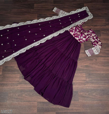 Designer Faux Blooming Gown with Sequins Embroidered Dupatta