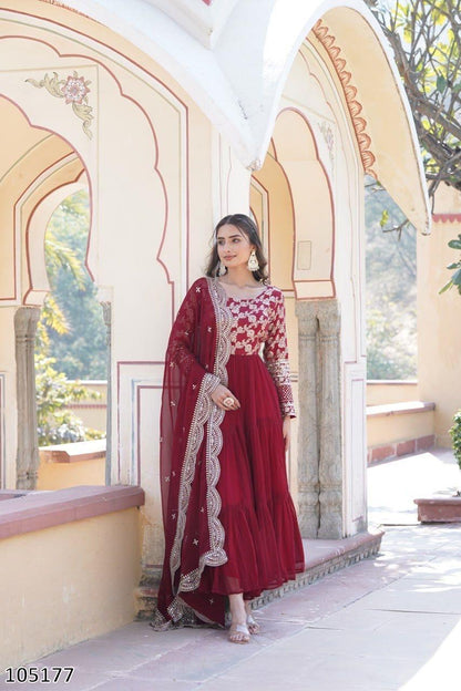 Designer Faux Blooming Gown with Sequins Embroidered Dupatta
