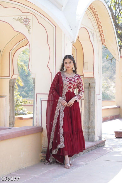 Designer Faux Blooming Gown with Sequins Embroidered Dupatta