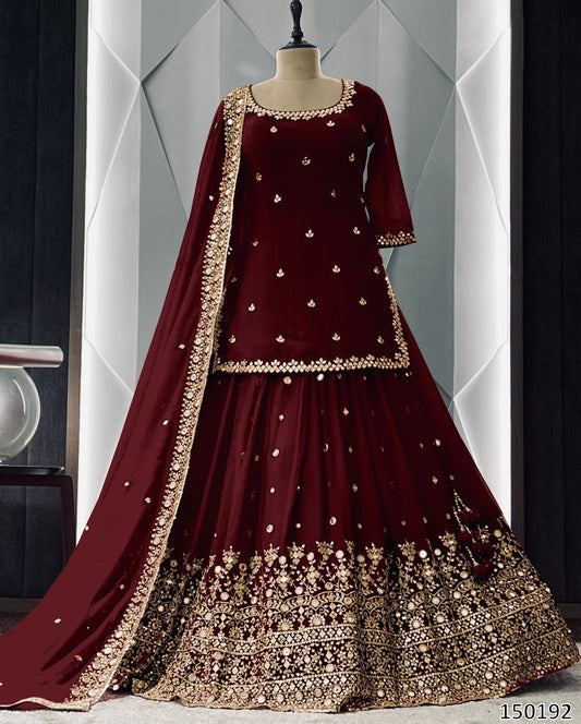Designer Faux Georgette Embroidered Lehenga Set with Real Mirror Work & Dupatta