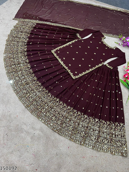 Designer Faux Georgette Embroidered Lehenga Set with Real Mirror Work & Dupatta
