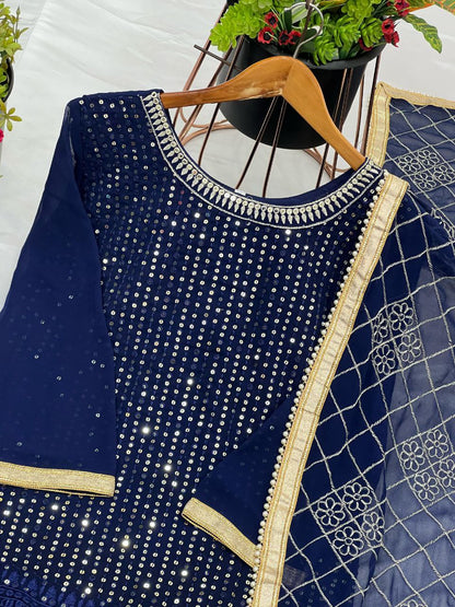 Designer Faux Georgette Embroidered Top & Plazzo Set with Dupatta