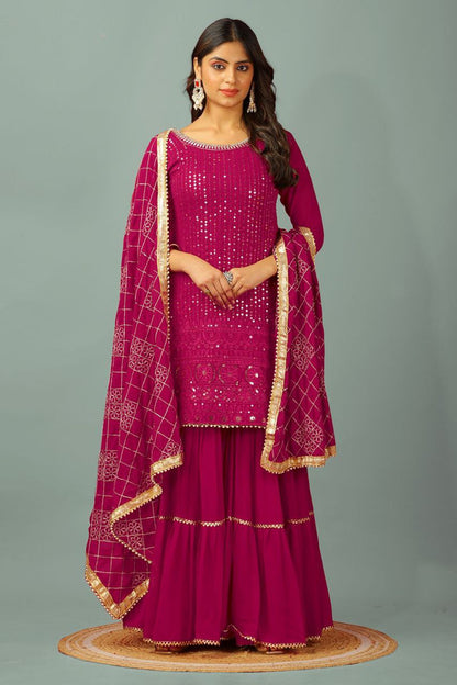 Designer Faux Georgette Embroidered Top & Plazzo Set with Dupatta