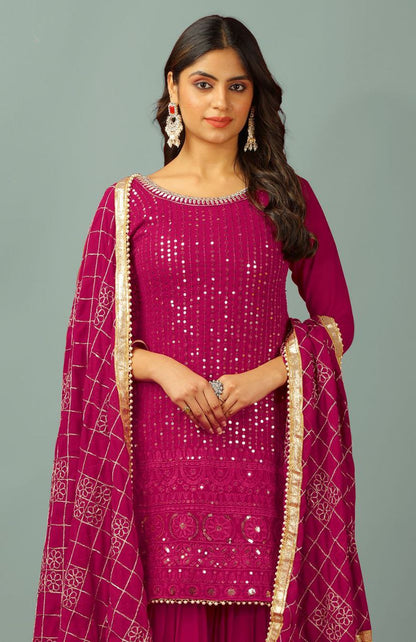 Designer Faux Georgette Embroidered Top & Plazzo Set with Dupatta