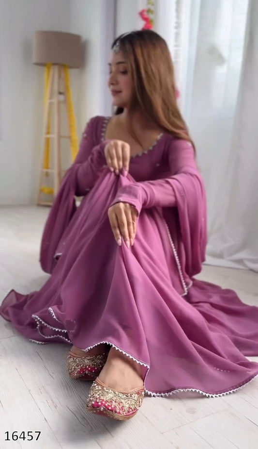 Designer Faux Georgette Gown with Dupatta Set