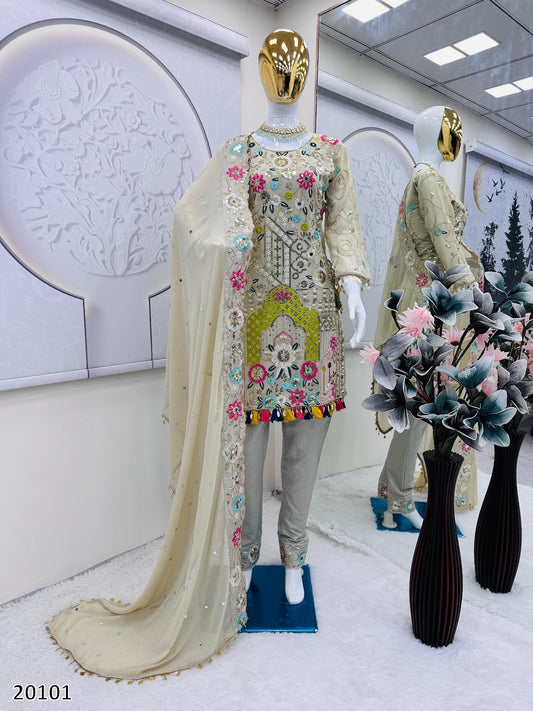 Designer Faux Georgette Party Wear Suit with Heavy Embroidery, Sequins