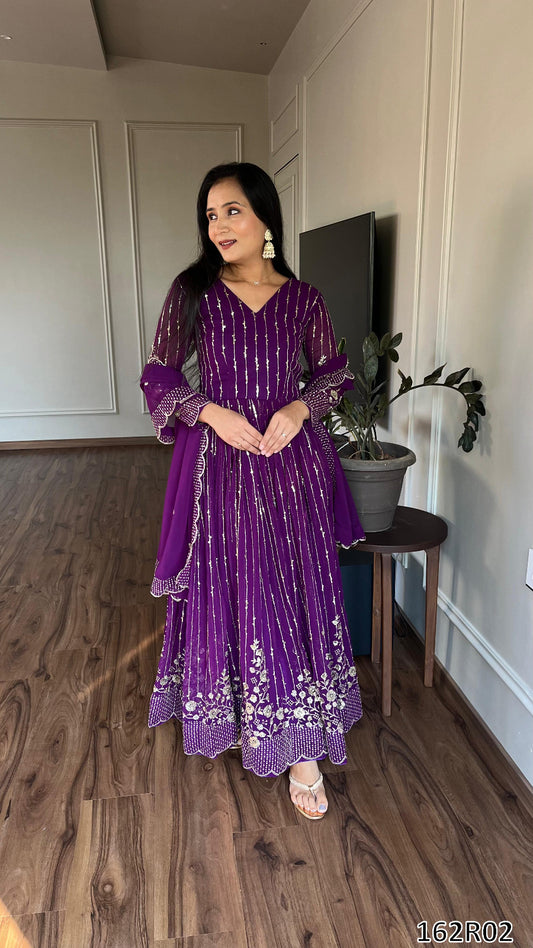 Designer Fox Georgette Long Gown with Embroidered Dupatta