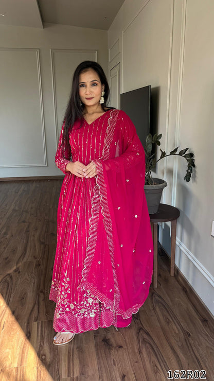 Designer Fox Georgette Long Gown with Embroidered Dupatta