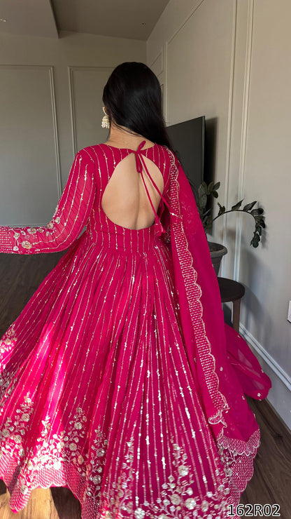 Designer Fox Georgette Long Gown with Embroidered Dupatta