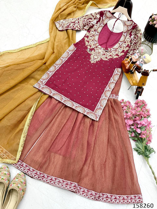 3-piece Designer Premium Party Wear Fox Georgette Top with Goldy Simar Palazzo & Dupatta
