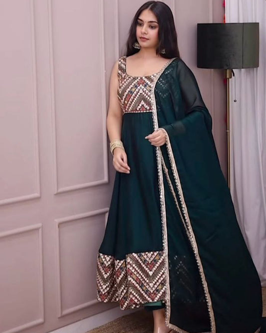 Designer Georgette Gown with Embroidery Sequins Work and Dupatta – Party Wear Gown for Women