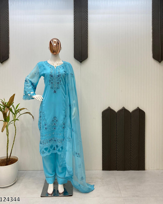 Designer Georgette Suit with Sequence Embroidery & Cut Work