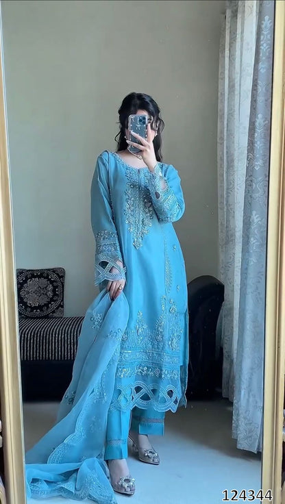 Designer Georgette Suit with Sequence Embroidery & Cut Work