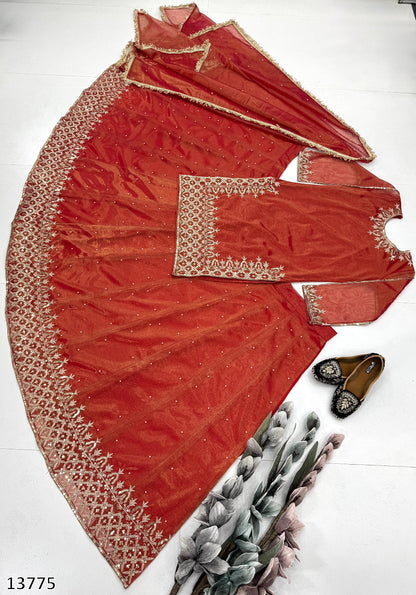 Karwa Chauth Special Dress: Designer Heavy Embroidered Sequence Work Lehenga Set with Dupatta
