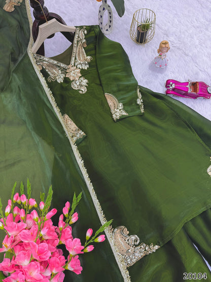 Designer Heavy Jimmy Choo Silk Party Wear Green Plazzo Set with Dupatta