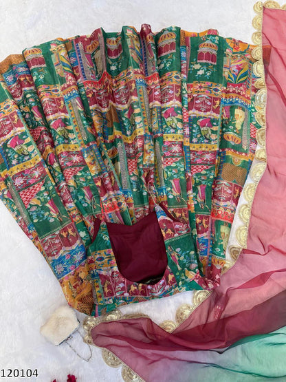 Designer Jimmy Organza Silk Digital Print Anarkali Gown with Georgette Dupatta