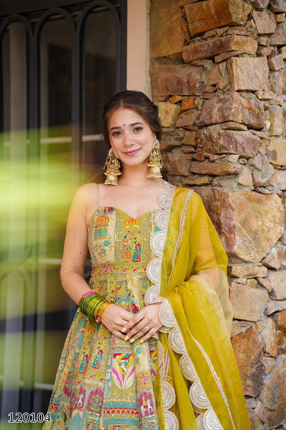 Designer Jimmy Organza Silk Digital Print Anarkali Gown with Georgette Dupatta