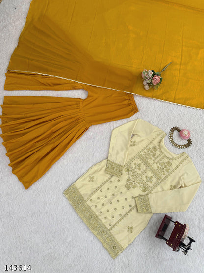 Premium 3 Piece Golden Sharara Set with Natural Crepe Fabric With Rich Detailing