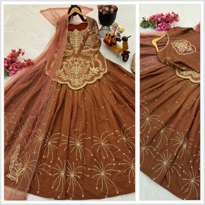 Designer Party Wear Lehenga Set  Simmer Silk Top & Lehenga with Embroidery